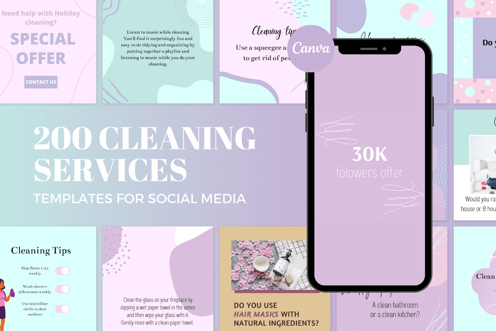 200 plantillas de servicios de limpieza para redes sociales