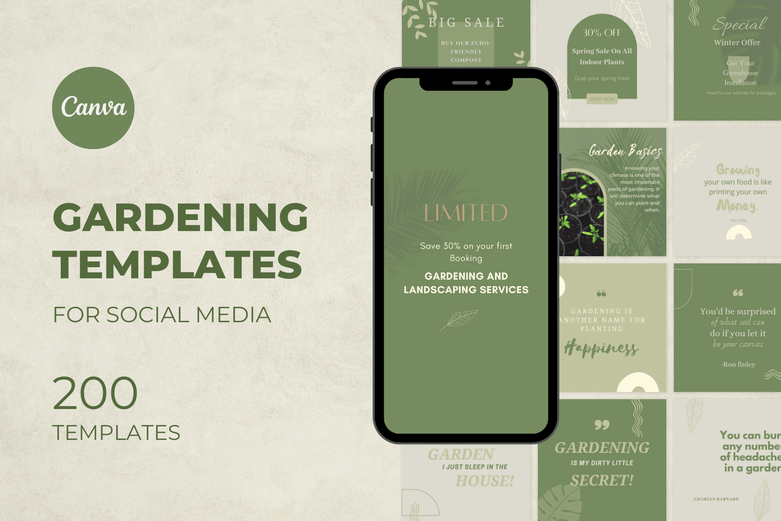 200 plantillas de jardinería para redes sociales