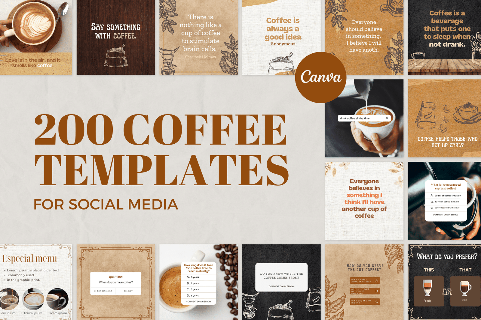 200 plantillas de café para redes sociales