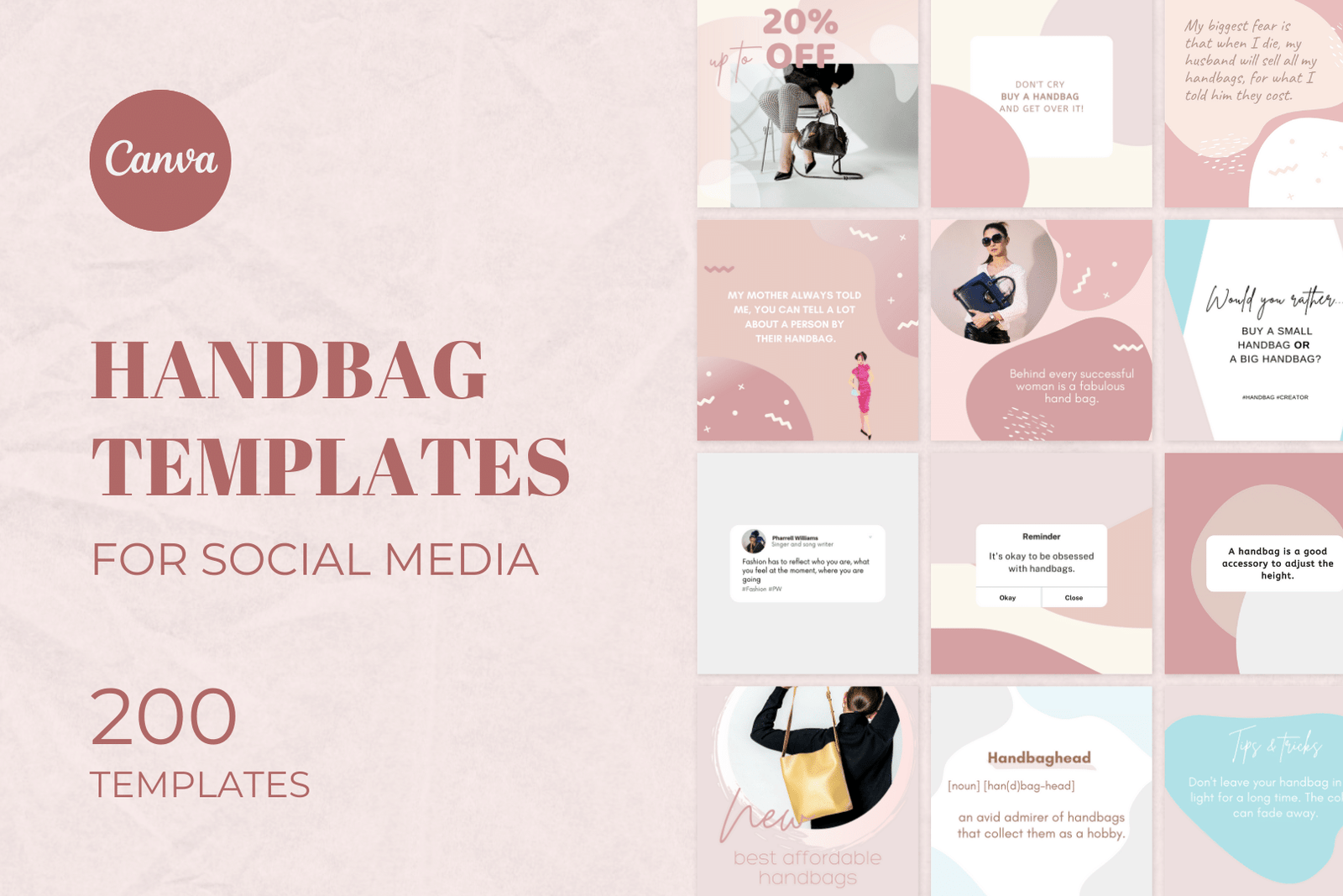 200 plantillas de bolsos para redes sociales