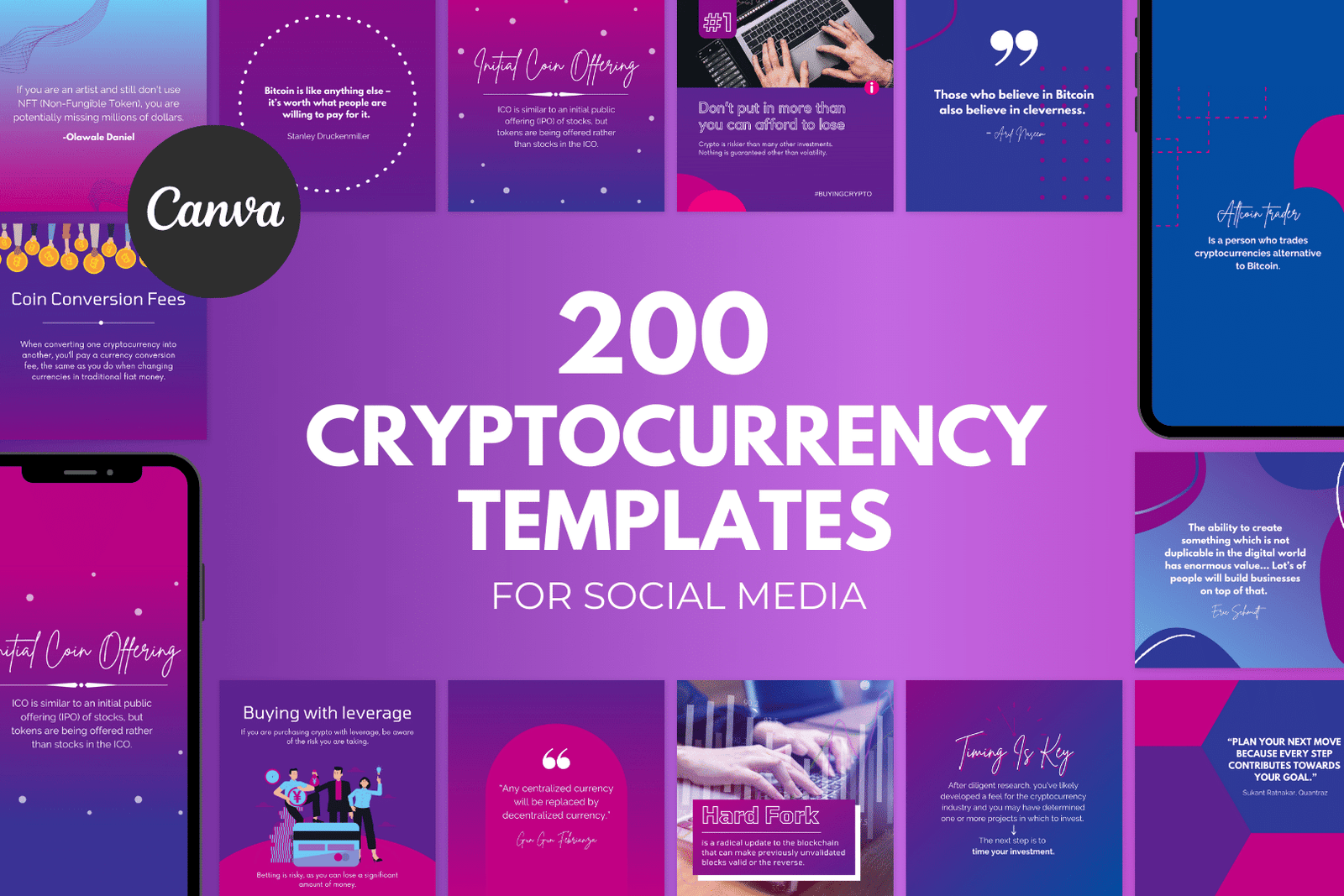 200 plantillas de criptomonedas para redes sociales